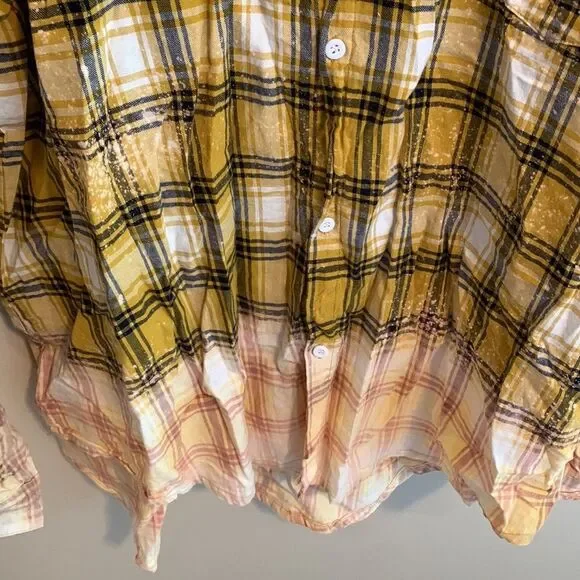 Southern Bliss Yellow Plaid Bleached Dip-Dye Flannel XXXL - Picture 4 of 5